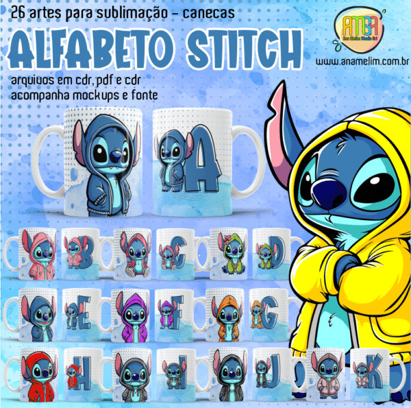 Estampas Alfabeto Stitch Canecas Ana Melim Studio Art