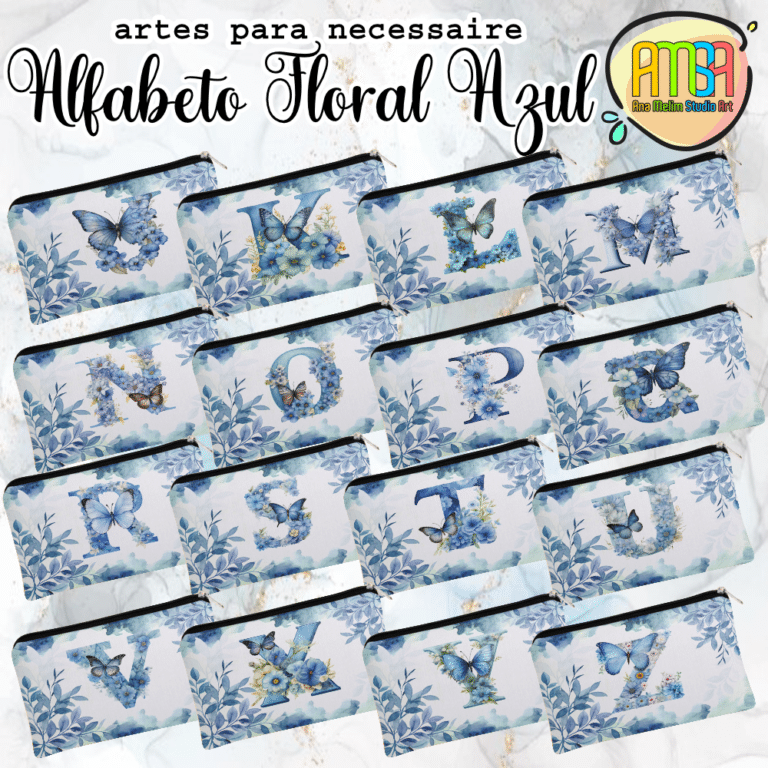 ESTAMPAS ALFABETO AZUL FLORAL NECESSAIRE – Ana Melim Studio Art