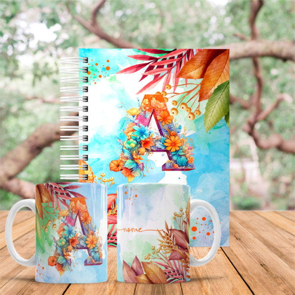 COMBO ALFABETO FLORAL CANECA + AGENDA