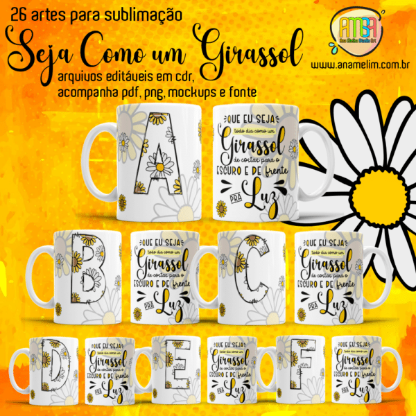 ESTAMPA ALFABETO GIRASSOL CANECA