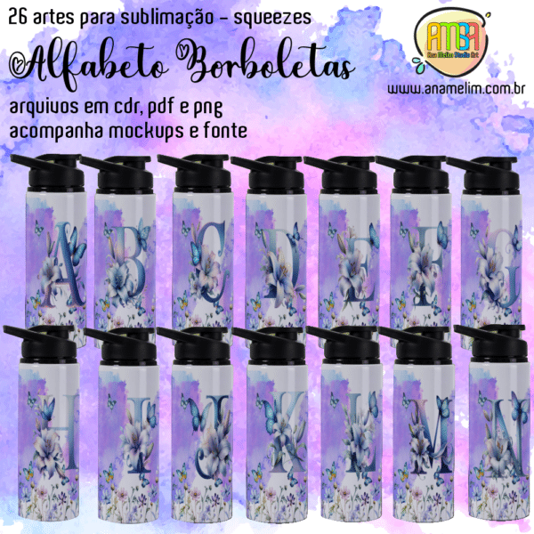 ESTAMPAS ALFABETO BORBOLETA FLORAL SQUEEZE